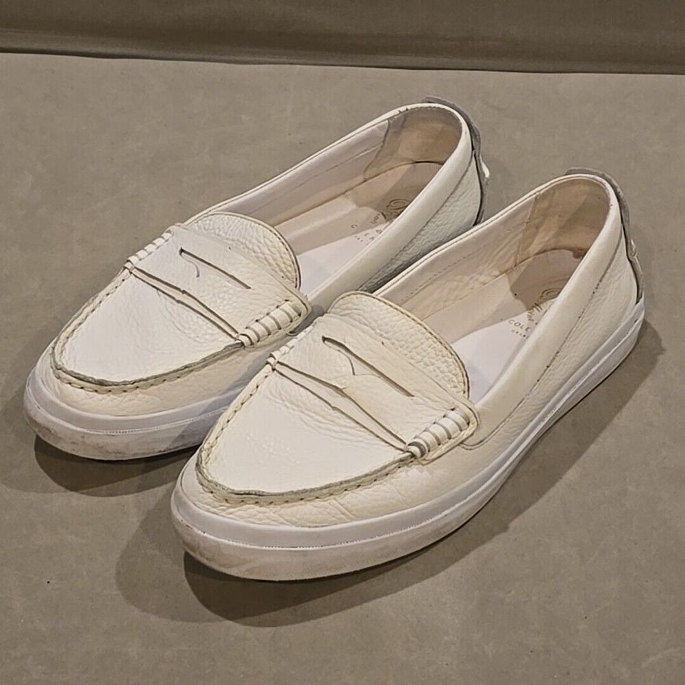 COLE HAAN Grand OS Pinch Penny Loafer White Tumbled Leather US Sz 10.5B